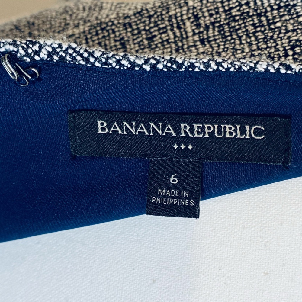Banana Republic Black Gray Navy White Tweed Sleeveless V Neck Sheath Size 6 - Picture 8 of 11